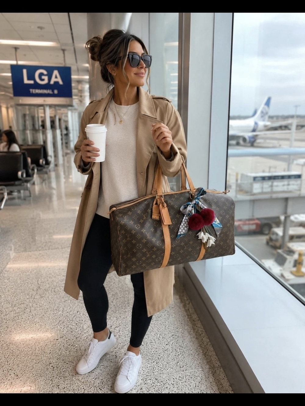 Louis Vuitton Monogram VINTAGE keepall Travel Bag with Tan Leather